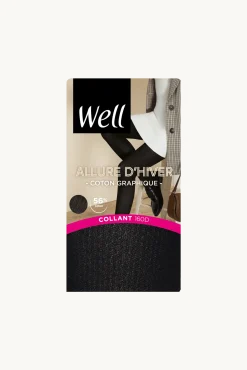 Collant Opaque 160D Coton Graphique Allure d'Hiver - Noir ébène