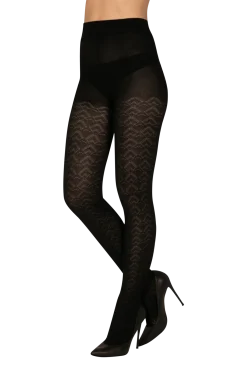 Collant Opaque 160D Losanges Ajourés Allure d'Hiver - Noir ébène