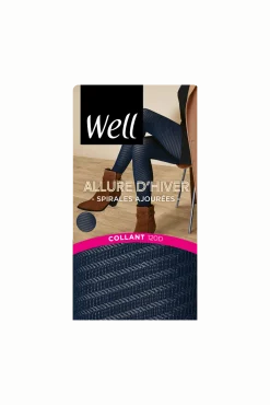 Collant Opaque 120D Spirales Ajourées Allure d'Hiver - Bleu nuit