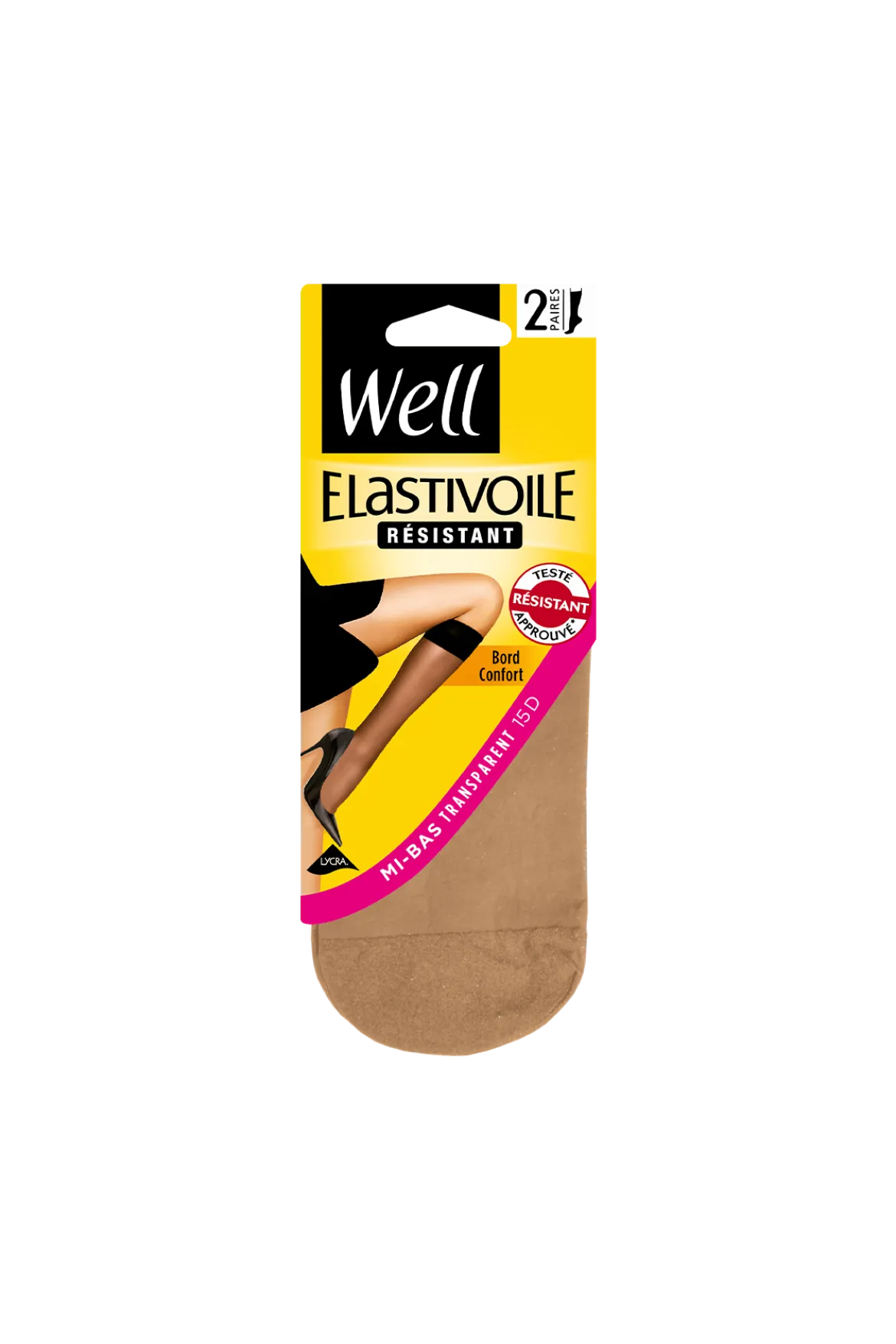 Lot de 2 paires de Mi-bas Transparents 15D Elastivoile Résistant - Sable