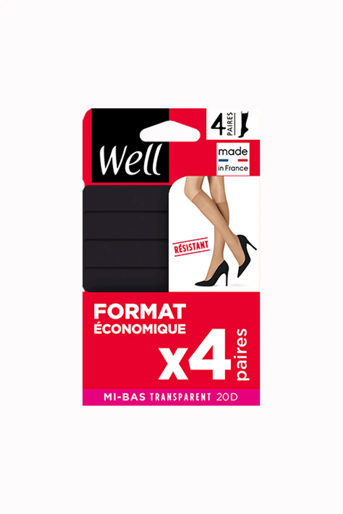 Lot de 4 paires de Mi-Bas Transparents 20D - Noir