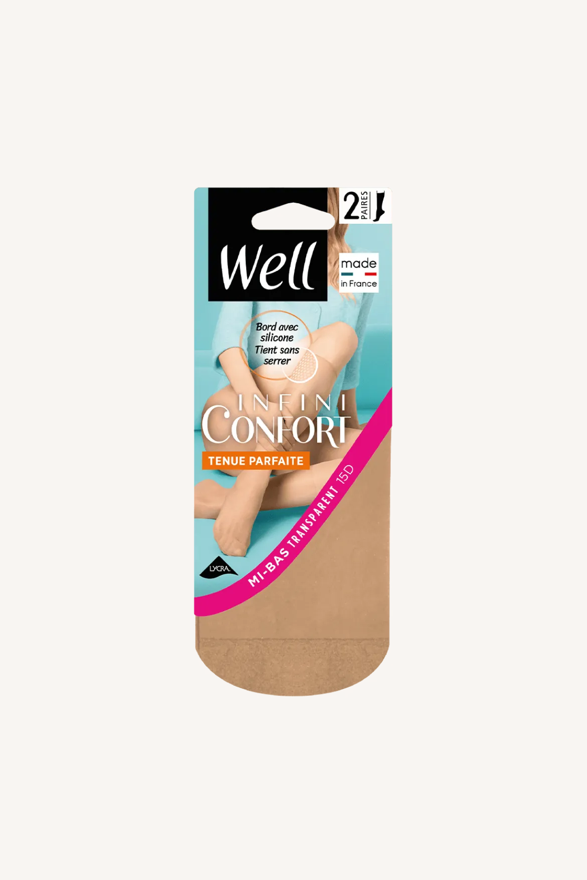 Lot de 2 paires de Mi-bas Transparent Tenue Parfaite 15D Well Infini Confort - Miel