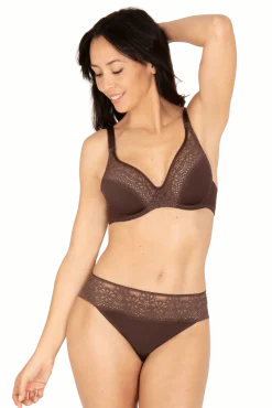 Slip brésilien dentelle et microfibre L'irrésistible - Châtaigne